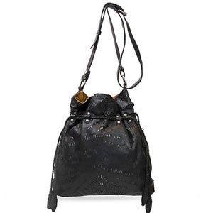 Patricia Nash New Black Leather Drawstring Bag